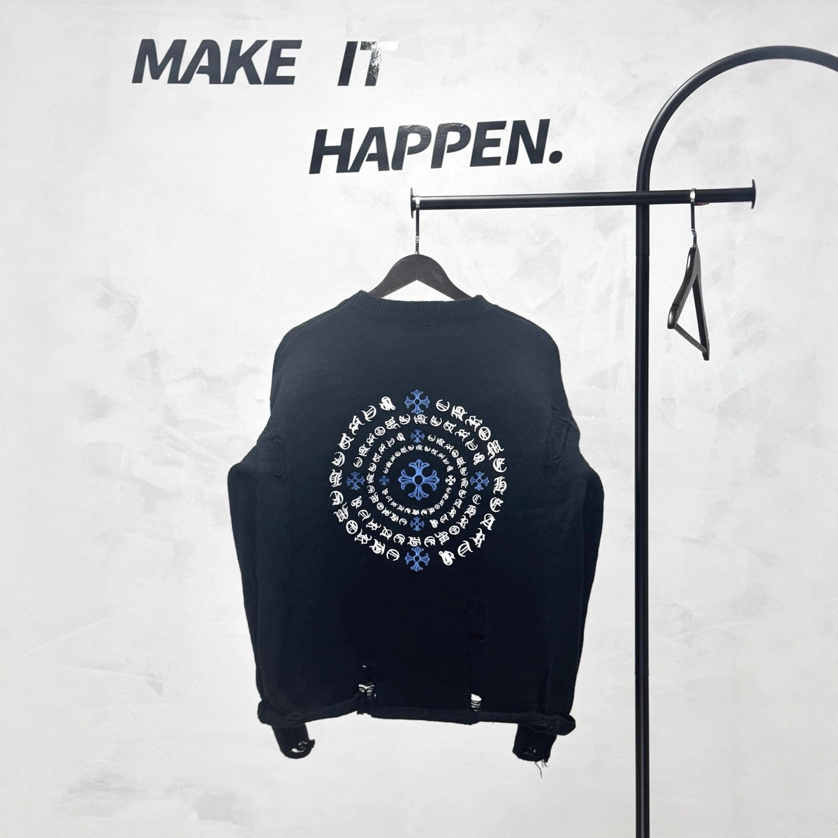 Chrome Hearts Embroidered Ripped Crew Neck Sweater